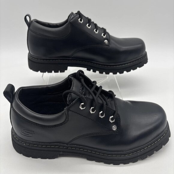 Skechers Alley Cat Leather Oxford Comfort Shoes Mens Size 10.5 US Black SN7111EW - Picture 1 of 15